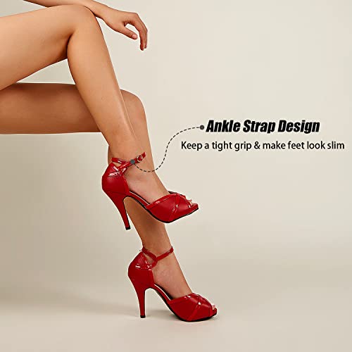 Image of getmorebeauty Peep Toe Heels for Women Sexy Strappy High Heels Ankle Strap Heeled Sandals