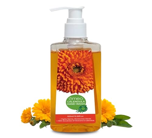 Image of Omeo Calendula Handwash Liquid Pump Bottle 500ml for Germs Free, Soft & Moisturized Hand with Aloe Vera & Calendula | Tough on Germs & Dirt | Safe for All Types Skin, Daily Use Hand Wash