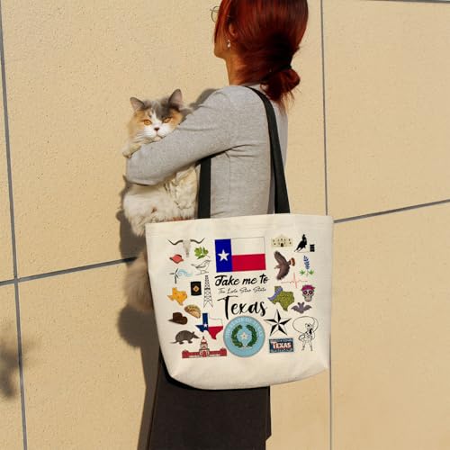Take Me To Texas Tote Bag Reusable Grocery Bags Aesthetic Shopping Shoulder Handbag with Interior Pocket Lightweight & Washable Stylish Texas Travel Present for Women3
