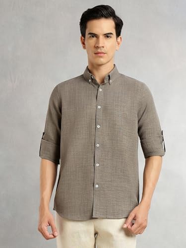 Image of Thomas Scott Men's | Solid | Textured Fabric | Full Sleeve | Slim Fit | Polyester-Blend | Spread Collar | Casual Shirt