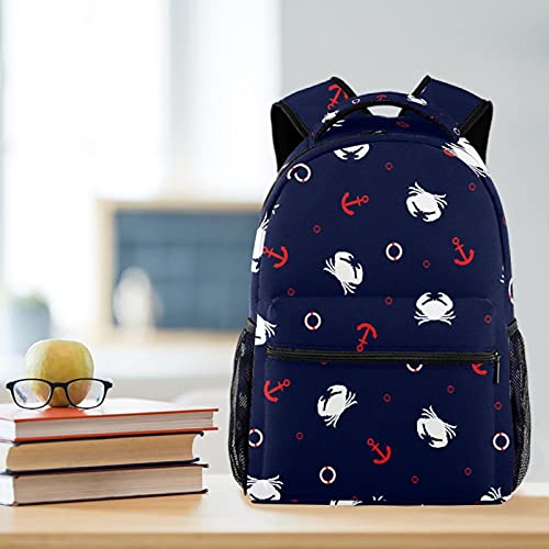 Sac à dos d'école à rayures bleues avec ancres mignon pour ordinateur portable