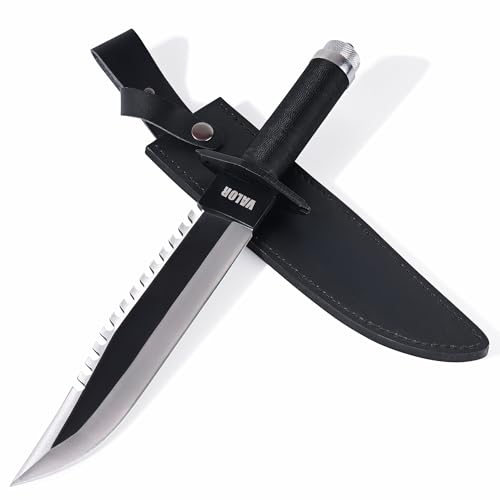 Dedoes Valor Bowie Fixed Blade Knife With Sheath 10in Steel Blade with Compass Cap and Hidden Survival Knife Storage - Full-Length 15.55in Outdoor Utility Tool for the Bush Camping & Hunting