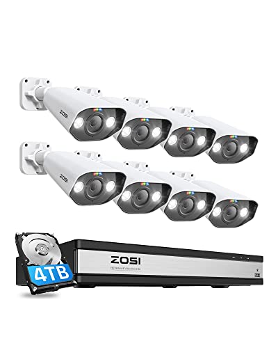 ZOSI 5MP Überwachungskamera Set, 8X 5MP PoE IP Kamera Überwachung Aussen und 16CH 4K NVR 4TB HDD, 2-Wege Audio, Personen- und Fahrzeugerkennung, C182