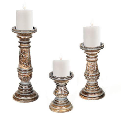 Candle Holders for Pillar Candles (Grey Wash, Set of 3)