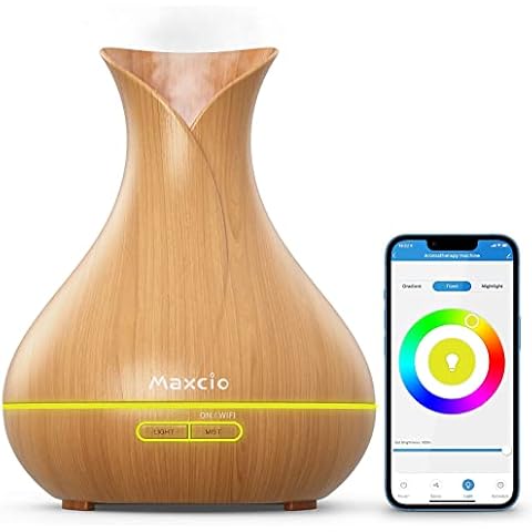 Alexa WiFi Essential Oil Diffuser Humidifier, Maxcio Smart Aromatherapy Scented Oil Diffusers, works with Alexa&Google Home, Timer & Auto-off, Fragrance Oils Vaporizer Humidifier with 7 Light Colors Cover
