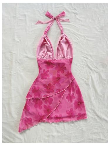 Image of SOLY HUX Women's Y2K Dress Summer Tie Dye Print Sexy Mini Dress Retro Backless Halter Dress Club Dresses