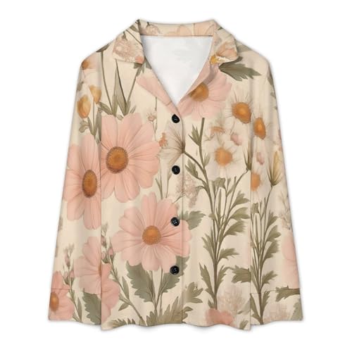 Pyjama à manches longues avec haut boutonné à fleurs décontracté - 4