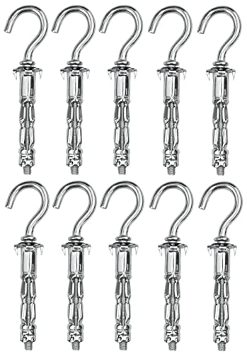 AERZETIX - C57884 - Juego de 10 - Taco de expansión Ø8x38mm con gancho escarpia para atornillar M4 - para placas de yeso cuerpo hueco tabique seco - en acero - acabado galvanizado Cr3+