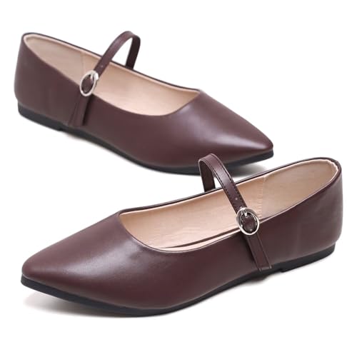 Hee grand Women's Mary Jane Shoes Ballet Flats for Women Comfortable Pointed Toe Slip On Flats Ankle Strap Flats2
