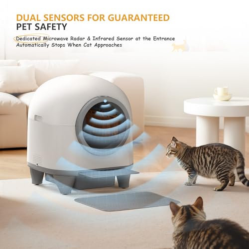 WARCAT Self Cleaning Litter Box Automatic, 90 L Automatic Cat Litter Box for Multiple Cats APP-Controlled with Smart Sensors, Safety Protection,Mat,1 Roll Garbage Bag (Gray) - Image 6