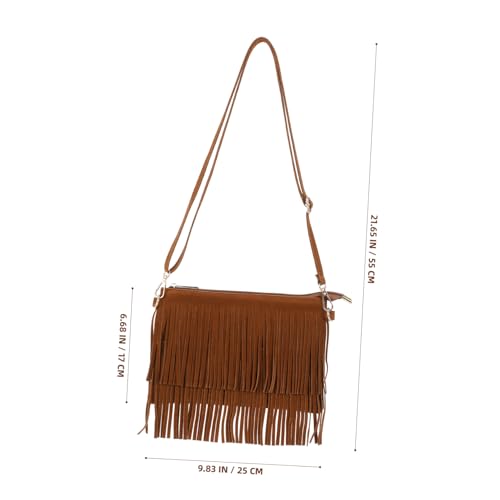 Sac en cuir suédé marron avec franges et pompons style rétro - 4
