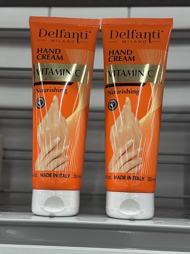 Delfanti Milano Hand Cream, Nourishing Formula, Vitamin C, 8.4 Fl oz- 2 pack, Orange Packaging