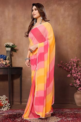 Image of Panzora Women's Georgette Printed Ready To Wear One Minute Saree With Unstitched Blouse Piece