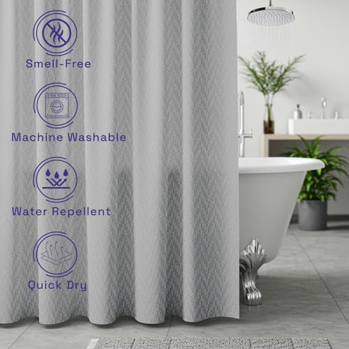 Image of Wakefit Shower Curtain 8 Feet | 14 Free Hooks | No Plastic Smell | Waterproof Bathroom Curtain | Curtain for Balcony | Machine Washable Fabric | Grey | Height 8ft & Width 6ft | Very Premium