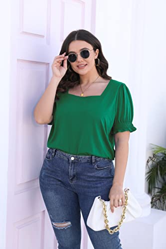 Image of WIHOLL Tops for Women Summer Casual Ruffle Trim Sleeve Square Neck T Shirts