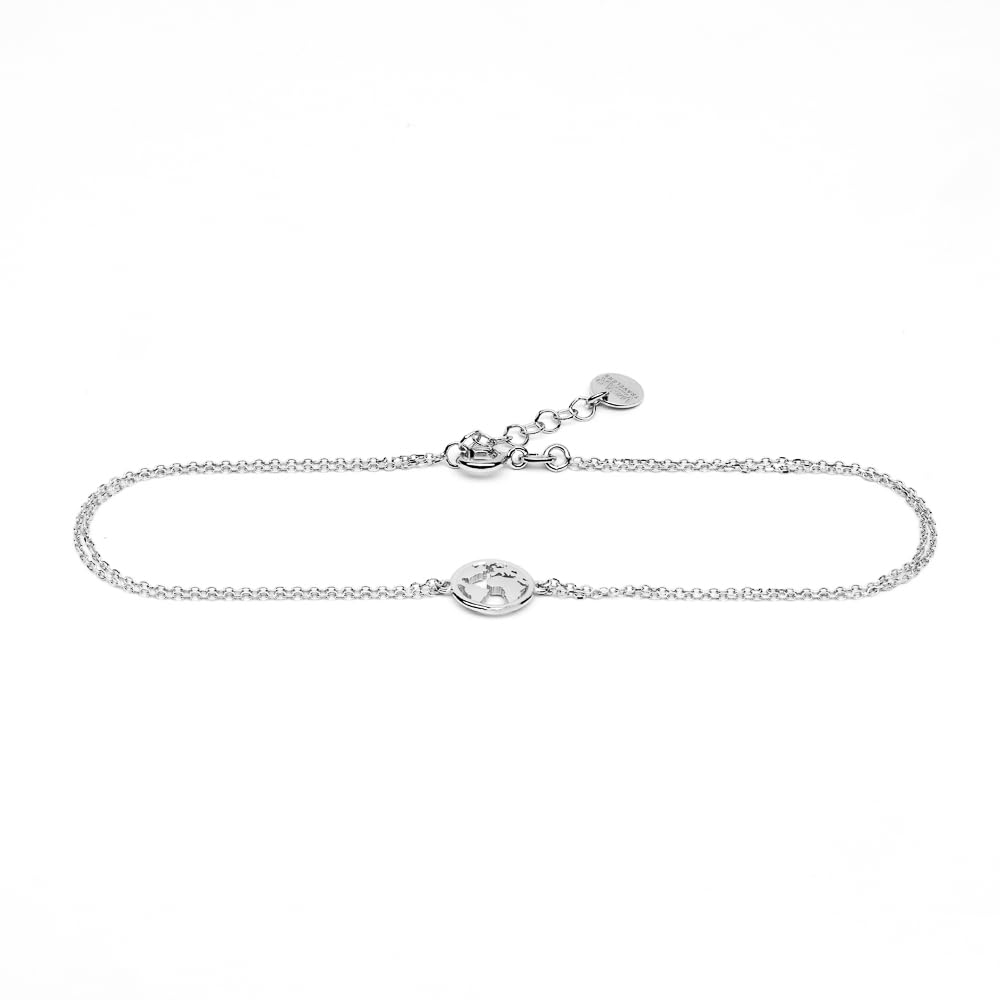 WearTravelers 925 Sterling Silber Fußkettchen mit Weltkarten-Anhänger - Verstellbar und leicht - Damen Fußkettchen - Made in Italy - Geschenk für Reisefreudige - Modell Teneriffa