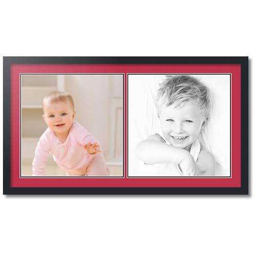 ArtToFrames Collage Photo Frame Double Mat with 2 - 16x16 Openings and Satin Black Frame