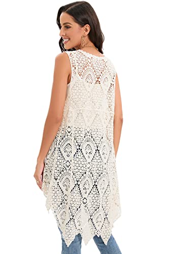 Women's Crochet Lace Vest Boho Sleeveless Kimono Irregular Hem Cardigan2