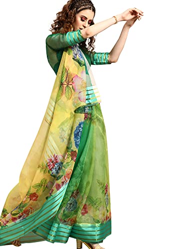 Image of AKHILAM Women's Knit Floral Printed Organza Saree with Unstitched Blouse Piece (FF0SAGE10 Parent)
