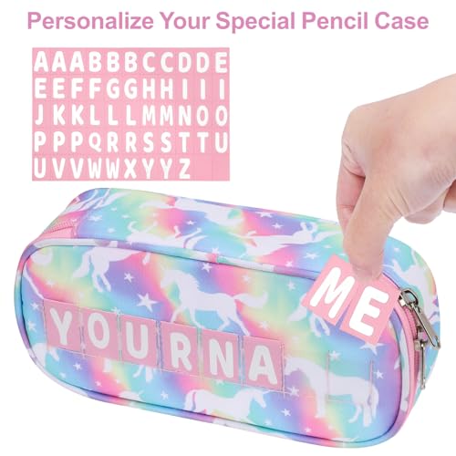Image of Cute Kids Pencil Case - Girls Pen Pouch Large School Organizer | Pen Bag & Smooth Zipper, Multi-Slot Storage, Mesh Pocket, 900D Water Resistent, Giftable School Supplies, Rainbow Unicorn