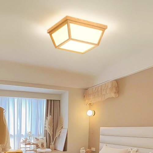 Lámpara de techo cuadrada estilo japonés de madera blanca 3