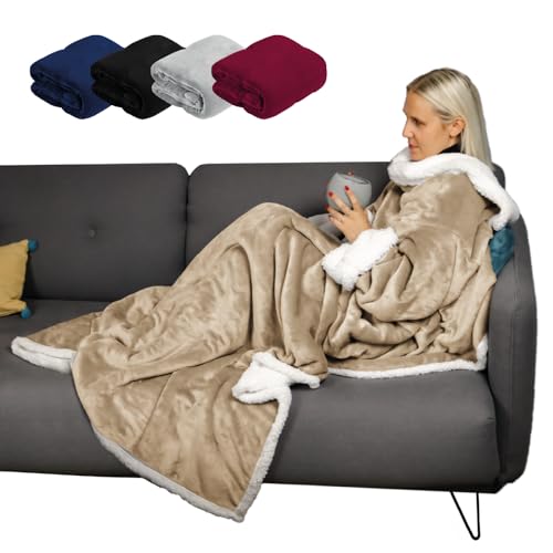 Vivezen - Couverture polaire, plaid intégral avec manches et poche - 140 x 210 cm - Sherpa et flanelle - Adulte - Plusieurs coloris