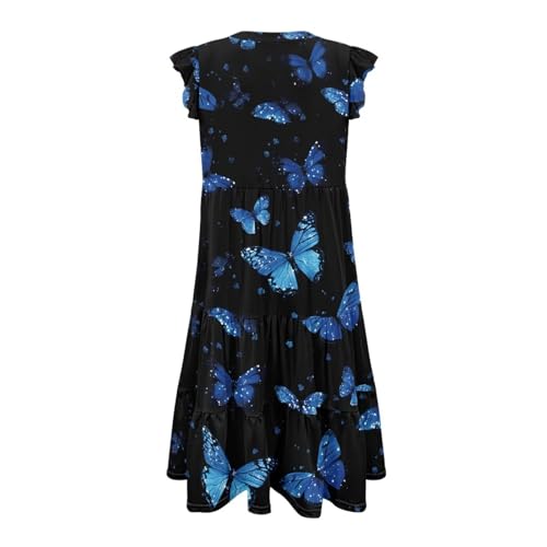 Image of Women's Casual Ruffle Sleeve Dress V Neck Pullover Dress Flowy A-Line Pleated Lightweight Dress with Pockets