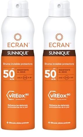Ecran Sunnique - Bruma Protectora Solar FPS 50, Protección UVB + UVA e IR-A, Refuerza las Defensas, Protege la Piel, Hidratación 24 h, Fórmula con VitEox 80, para Toda la Familia - 250 ml