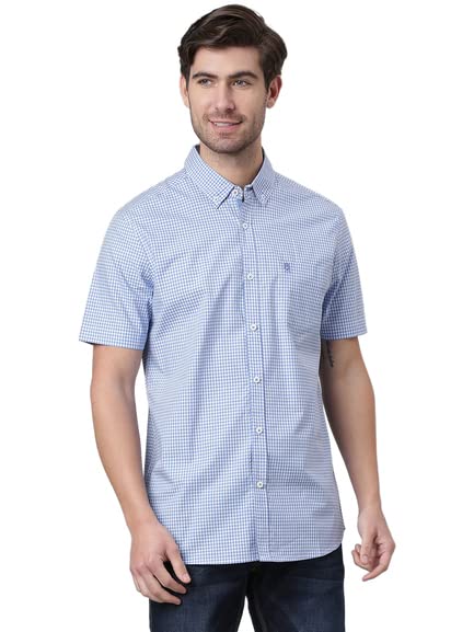 Image of Thomas Scott Men's Checkered Regular Fit 100% Cotton Casual Shirt with Button Down Collar and Half Sleeve