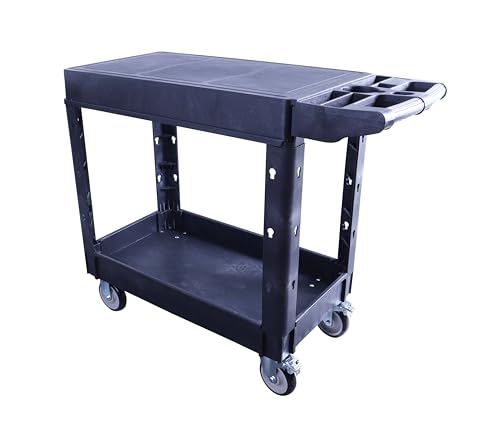 HIGOOD Heavy Duty Plastic Utility Cart, 39.57 x 16.73 in, Flat Top, 2 Swivel Wheels, 500 lbs Capacity, Black