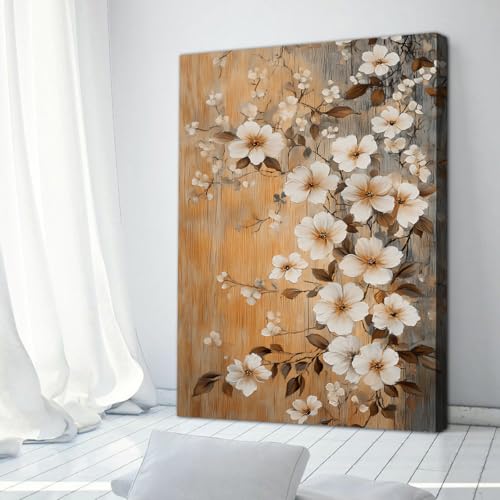 Toile rustique fleurs blanches SHENGPOSTER 50x75cm pour salon - 4