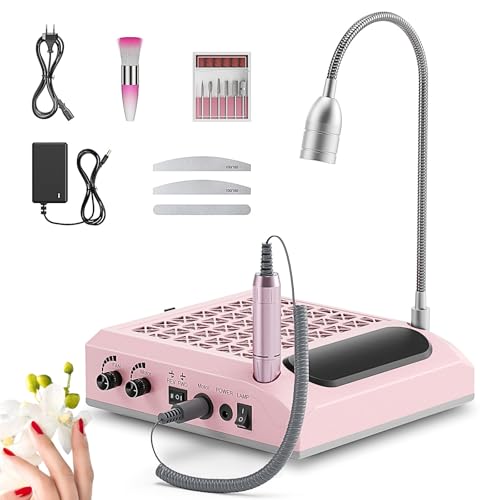 Trsaow Ponceuse à ongles électrique 4 en 1, 30 000 tr/min, aspirateur puissant 80 W, lumière LED rotative 6 W, silencieuse, avec 3 limes, pour un usage...