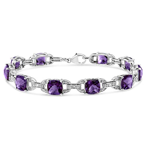 Haus of Brilliance .925 Sterling Silver 7x7 mm Cushion Cut Purple Amethyst and 1/20 cttw Round Cut Diamond Fashion Tennis Bracelet (I-J Color, I1-I2 Clarity) - 7"