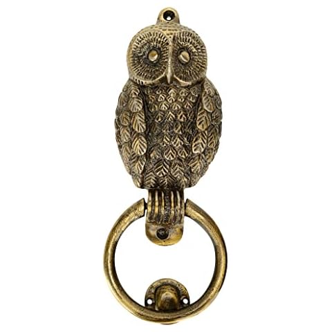 Solid Brass Owl Door Knocker with Ring Cover