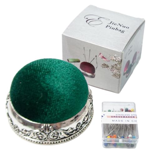 ピンセット - 生地針|金属ベースのピンクッション|ハーフボールシェイプのドロップアンチキルティングクラフトプロジェクトのためのクッション|テーラーと愛好家向けのヴィンテージスタイルの縫製アクセサリー