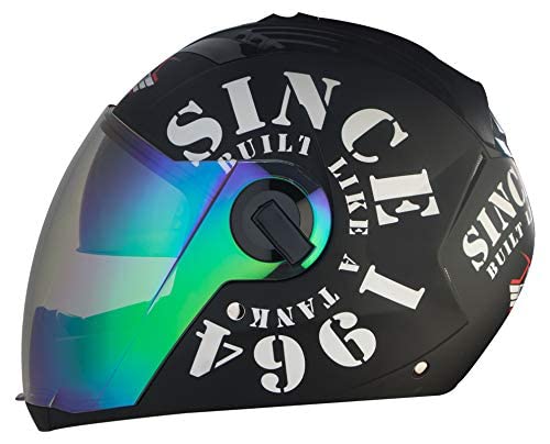 Image of Steelbird SBA-2 Tank 1964 Dual Visor Helmet Fitted with Outer Clear Visor and Extra Outer Night Vision Visor in Matt Finish (Medium 580MM, Black /White)