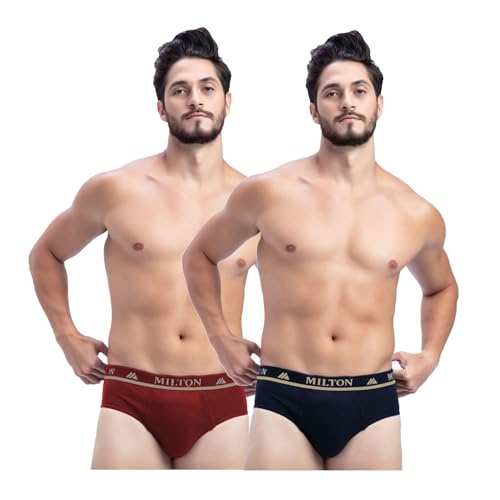 Image of Milton Mens Pure Cotton Solid Briefs|Soft Breathable Underwear for Men|Outer Elastic Comfort Fit Waistband|Skin-Friendly Essentials|Multi-Color, Color Name May Vary as per Availability|Pack of 2