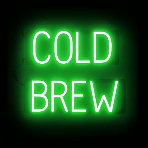 Image of SpellBrite LED Neon COLD BREW Sign for Business - Green, 18 inch x 15 inch | Ultra-Bright Click-Together Signage for Cafes, with Visibility from 500 Feet - 8 Animations, 6 Brightness Settings