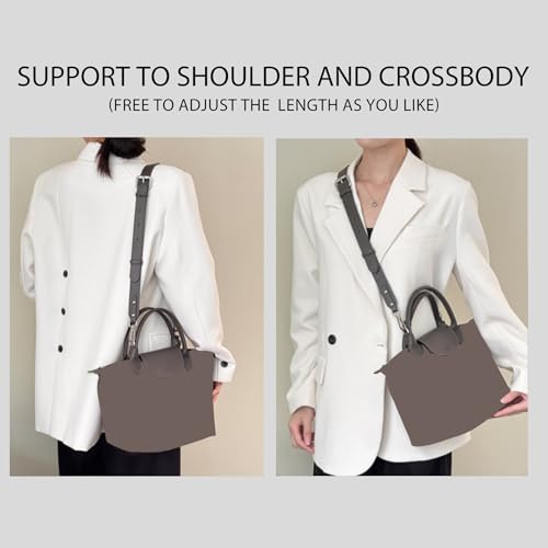 Image of 4 Buckles Purse Strap Replacement Compatible with Longchamp S /M Bag, Anti-Slip Leather Bag Straps Conversion Kit, Handbags Crossbody Shoulder Strap Adjustable for Women(Earth Gray)