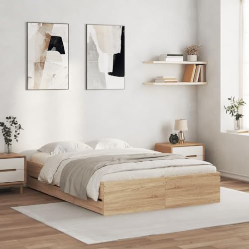 Festnight Cama con 6 Cajones Madera 120 x 190 cm, Base De Cama, Estructura Cama, Marco De Cama, Bed Frame, Cama Juvenil, Cama Dormitorio con Soporte de Listones de Madera, Roble Sonoma