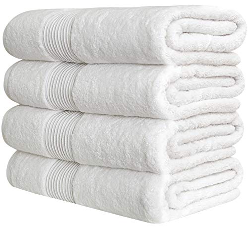 Image of Luxury Oversized Bath Towels | 650 GSM, 34 inch x 56 inch | Hotel Quality, Soft & Highly Absorbent | Quick Dry, Thick, Combed Cotton Bathroom Towels | White - 4 Pack