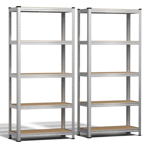 vounot® Lot de 2 Étagère de Rangement 70x30x150cm en Acier Galvanisé à 5 Niveaux Etagère Charge Lourde Tablette Ajustable Charge Max 875kg Idéal pour...