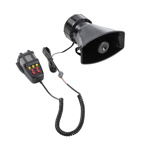 KATSU Sirène de Voiture 7 Tons 12V 100W Sirène de Police Amplificateur Alarme Voiture avec Micro, Klaxon de Véhicule Circulation Moto Pompiers Ambulance Haut-Parleur...