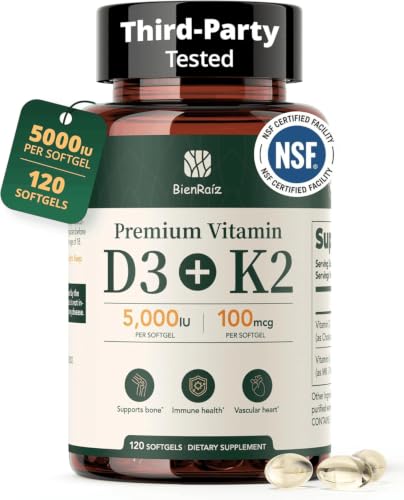 BienRaz Vitamin D3 K2 5000IU All-Trans MK-7 100mcg 120 Softgels