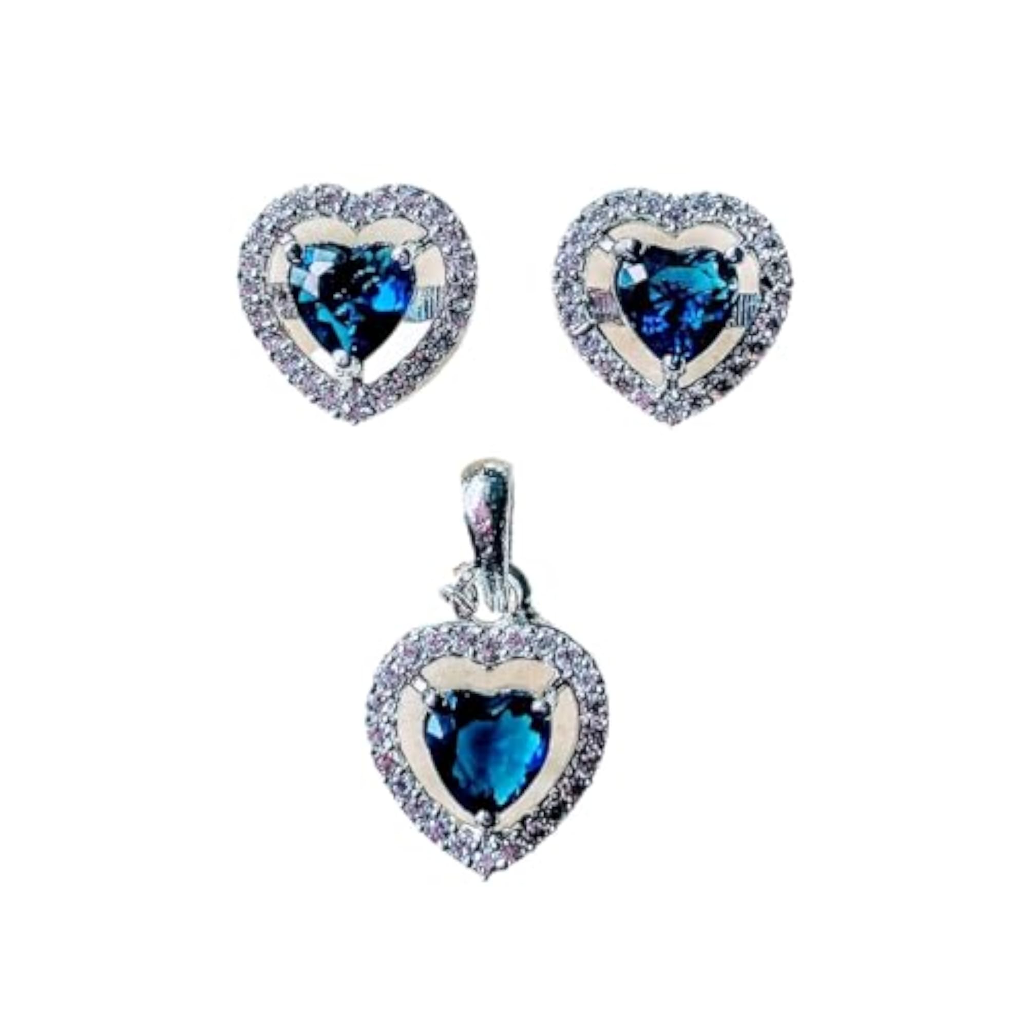Heart-Shaped Blue Sapphire Dainty Pendant Set with CZ Halo
