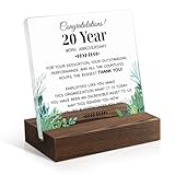 Juoqg Congratulations 20 Years Work Anniversary Acrylic Sign with Wooden Stand, 20th Work Anniversary Plaque Gifts for Employee, 20 Years Of Service Plaque for Staff, Employee Appreciation Gifts C