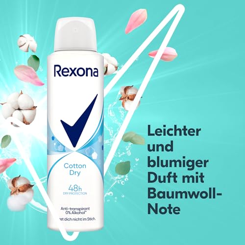 Rexona Women Anti Transpirant Spray Cotton Dry Deospray mit 48 Stunden Schutz gegen Körpergeruch und Achselnässe mit Anti-Transpirant-Technologie 6x 150 ml