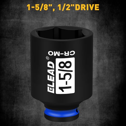 Image of ELEAD 1 /2 inch Drive Deep Impact Socket, 1-5 /8 inch SAE 6 Point 1 /2-inch Drive Impact Axle Nut Sockets, CR-MO Nut Socket Set, Oil Filter Sockets, Tools for Easy Removal of Axle Shaft Nuts