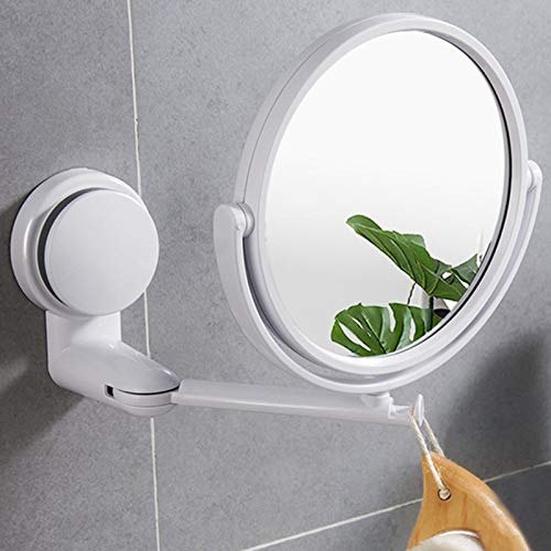 Tiamu Modern Drill-Free Bathroom Mirror 2 Side Makeup Vanity Shave Mirrors Wall Suction Folding rm Extend Round Bath ccessories