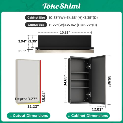 Image of TokeShimi 12 x 36 in Recessed Medicine Cabinets for Bathroom, Aluminum